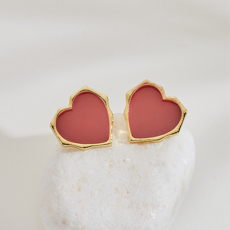 Anting Stud Bohemian Cinta Hati Gaya Jalan Anti Karat Untuk Wanita Lucu Statement Earring Perhiasan Korea