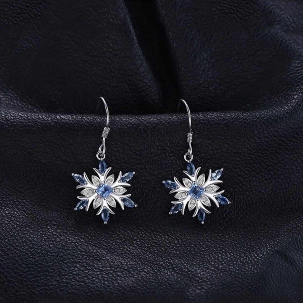 Goldkingdom Fashion Perhiasan Aksesoris Ready Stock Cross-border Explosions Light Blue Topaz Earrings Eropa Dan Amerika Fashion Perempuan Snowflake Earrings