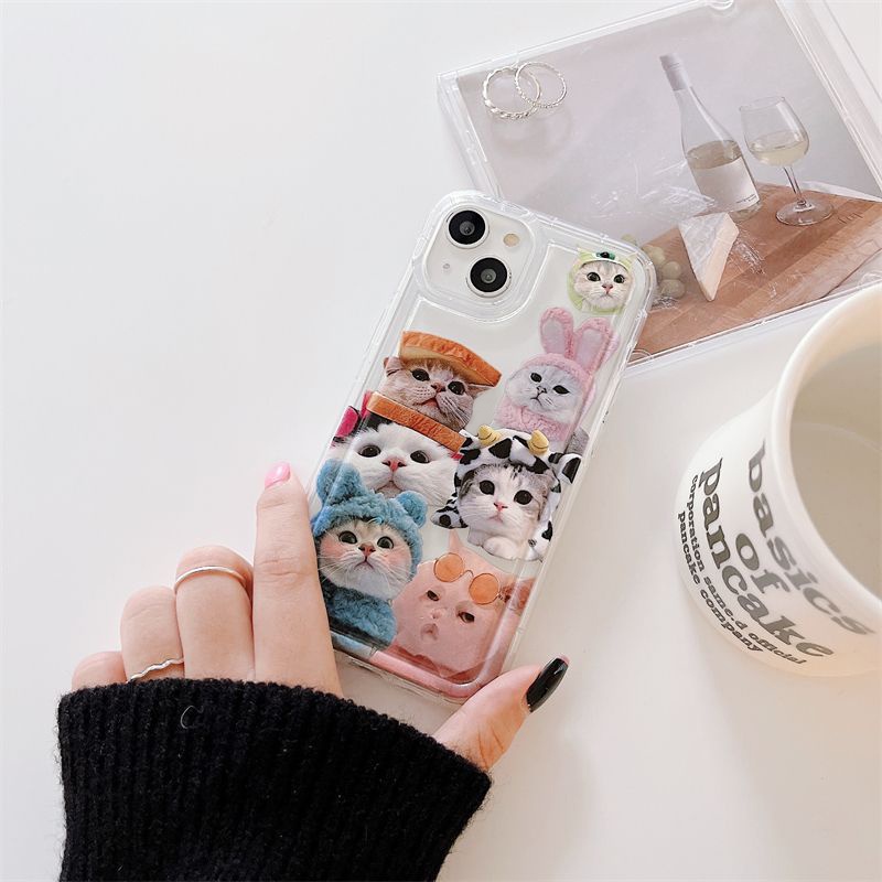 IPHONE Soft Phone Case Kompatibel Untuk Iphone14 13 11 12 Pro XS Max X Xr7 +8 Plus Casing Kucing Lucu Transparan TPU Silikon Shockproof Cover
