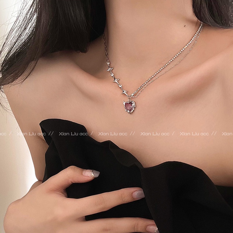 Kalung Geometris Hati Kristal Bahan Alloy Korea Untuk Wanita
