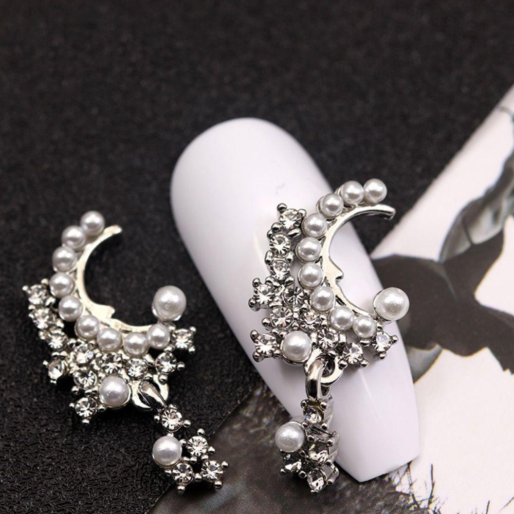 Mxbeauty Alloy Nail Art Liontin Mutiara 3D Gelap Gaya Baroque Manikur Alat Perhiasan Zirkon Dekorasi Kuku