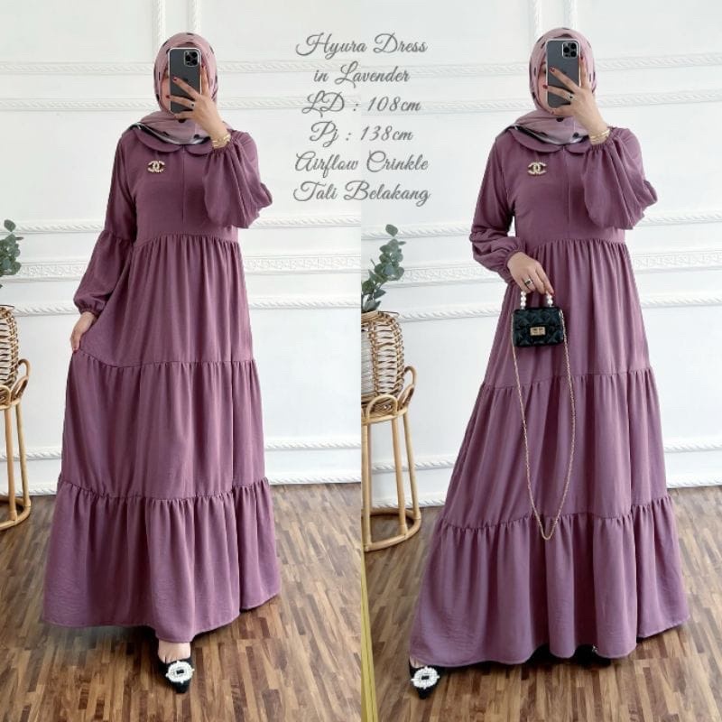 Ready Stock ✅ Maxi Dress Pgmt Termurah Hyura Dress Crinkle Airflow Gamis Wanita Terkini / Gamis Wani