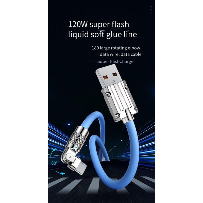 120w Zinc Alloy Mesin Data Line Elbow 180permainan Silikon Cair Berputar 6A Pengisian Cepat Dengan Lampu Untuk Samsung Galaxy S21 Ultra/S21 Plus