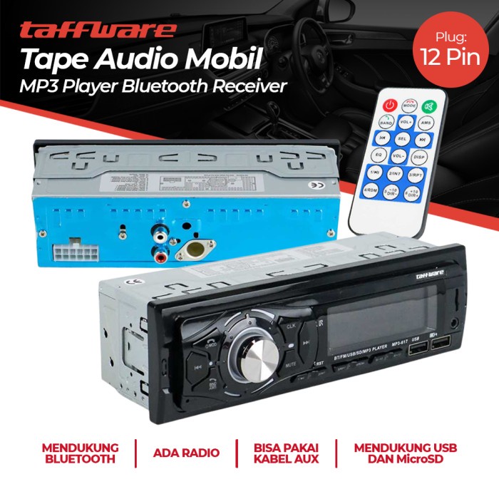 SIngle Din Head Unit Tape Audio Mobil Multifungsi Car Bluetooth USB FM MP3 Player Wireless Receiver 12V