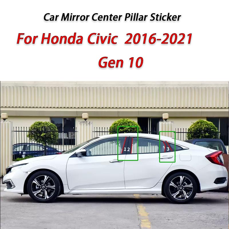 Honda Civic Hitam Glossy Jendela Pintu Mobil Kolom Tengah B C Tiang Pilar Stiker Lis Kaca Film Dekorasi Untuk Civic G8 G9 G10 G11 2006-2015 2016-2021 2023 Aksesoris