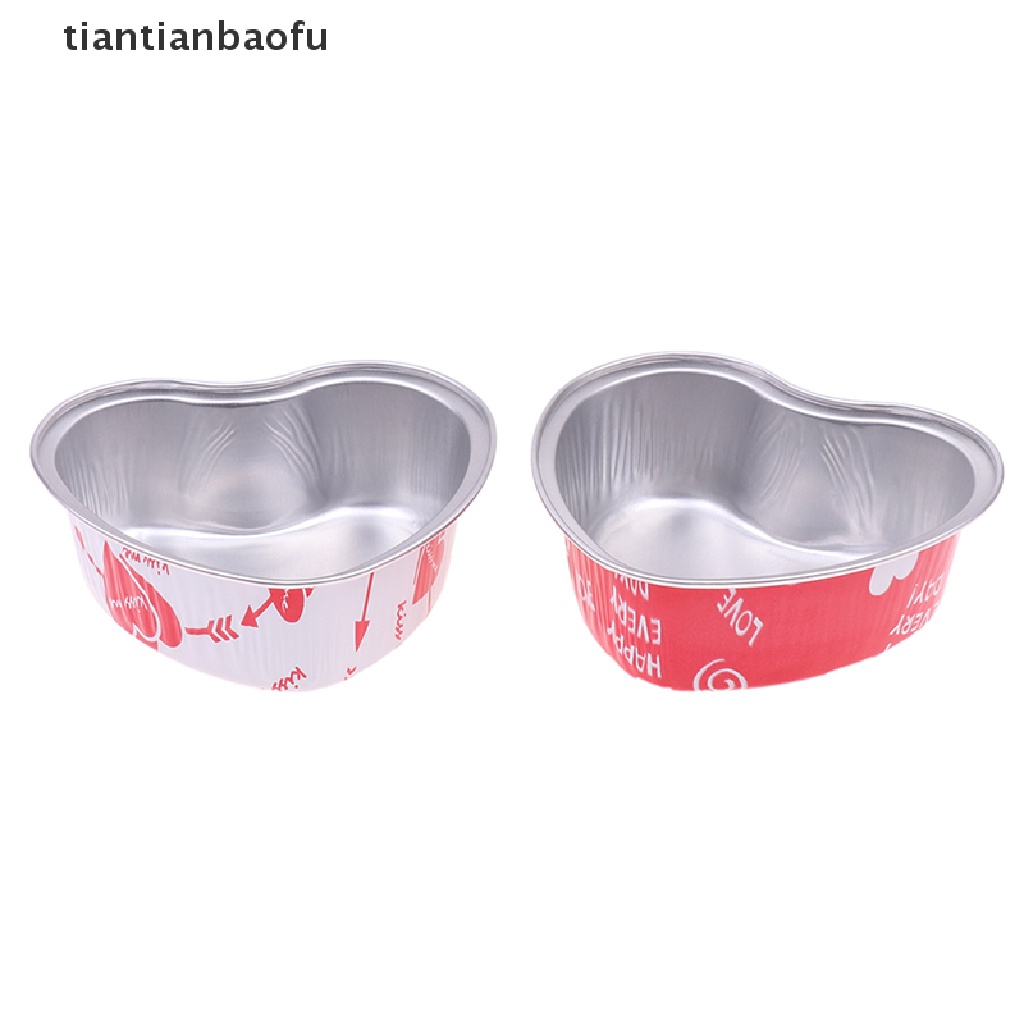 [tiantianbaofu] 10pcs/set 100ML Gelas Kue Aluminium Foil Berbentuk Hati Dengan Tutup Loyang Kue Butik