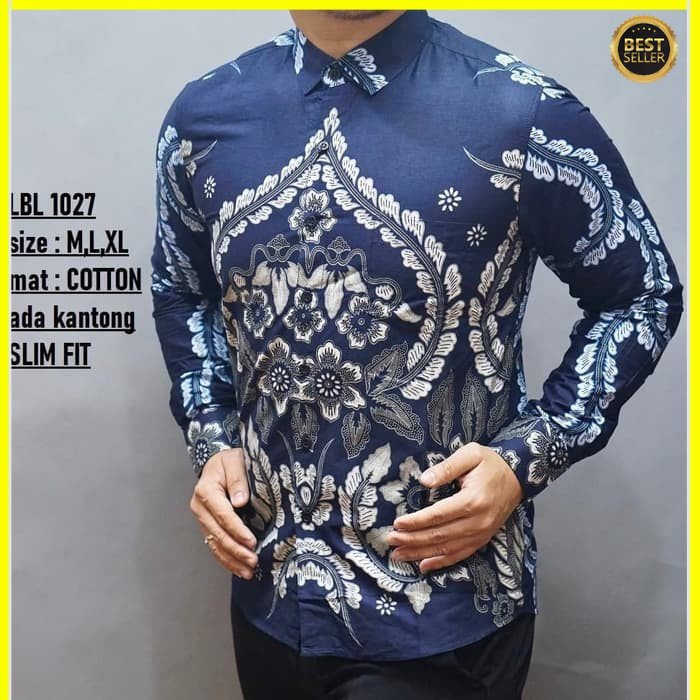 KEMEJA PRIA BATIK LENGAN PANJANG HEM BAHAN KATUN HALUS 40S LBL 1027 MEWAH PREMIUM BAJU ELEGANT SIZE M L XL  SKU MS JAKARTA