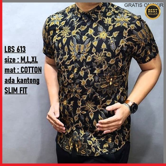 KEMEJA PRIA BATIK LENGAN PENDEK HEM BAHAN KATUN HALUS 40S LBS 613 BAJU MODERN MEWAH SLIMFIT SLIM FIT BY JAKARTA