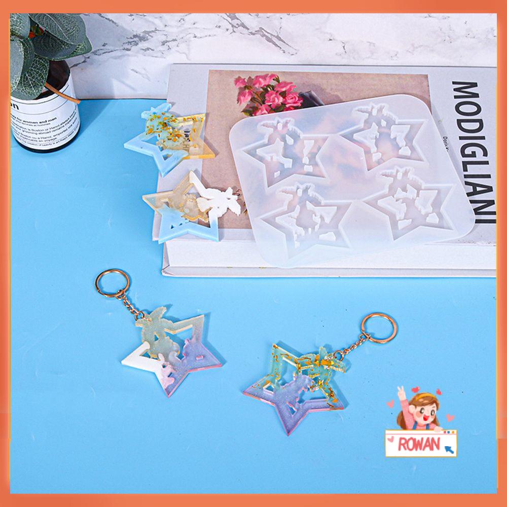 R-flower Resin Gantungan Kunci Cetakan Ornamen DIY Silicone Mold Bintang Berujung Lima