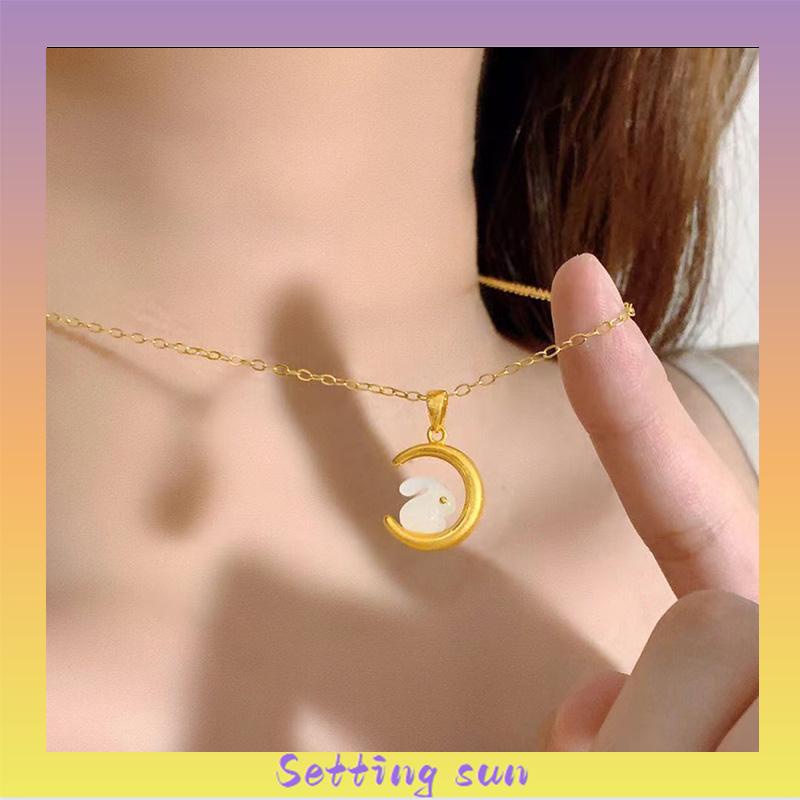 Kalung Lapis Emas Desain Kelinci Dan Bulan Untuk Wanita TN