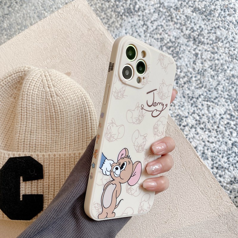 【Couple】Soft Case IP IPhone 7 8 Plus 7+ 8+ X XR XS Max 11 12 13 14 Pro Max SE 2020 Black Case Tom and Jerry casing hp iphone missconnie