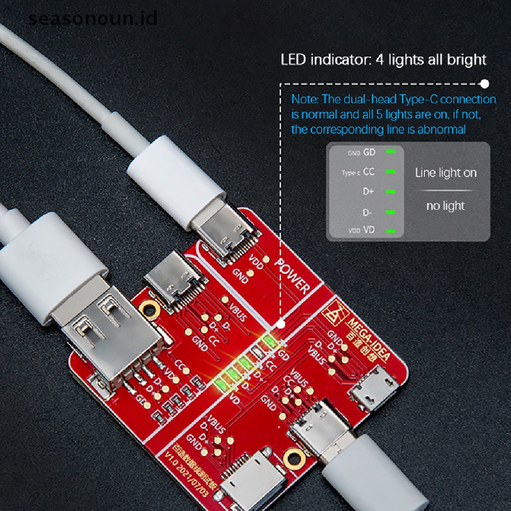 Seasonoun MEGA-IDEA Data Line Conuity Detection Board Fixture Untuk IPHONE/Type-c/Android Quick Cable Test Data Flex Conuity Detection.