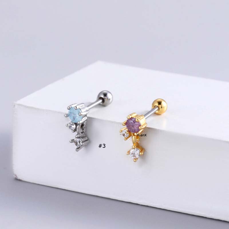 1biji Anting Tulang Rawan Stud Kepala Sekrup Ganda 20Gauge Helix Tindik Lobek Bahan Stainless Steel Dengan Zircon