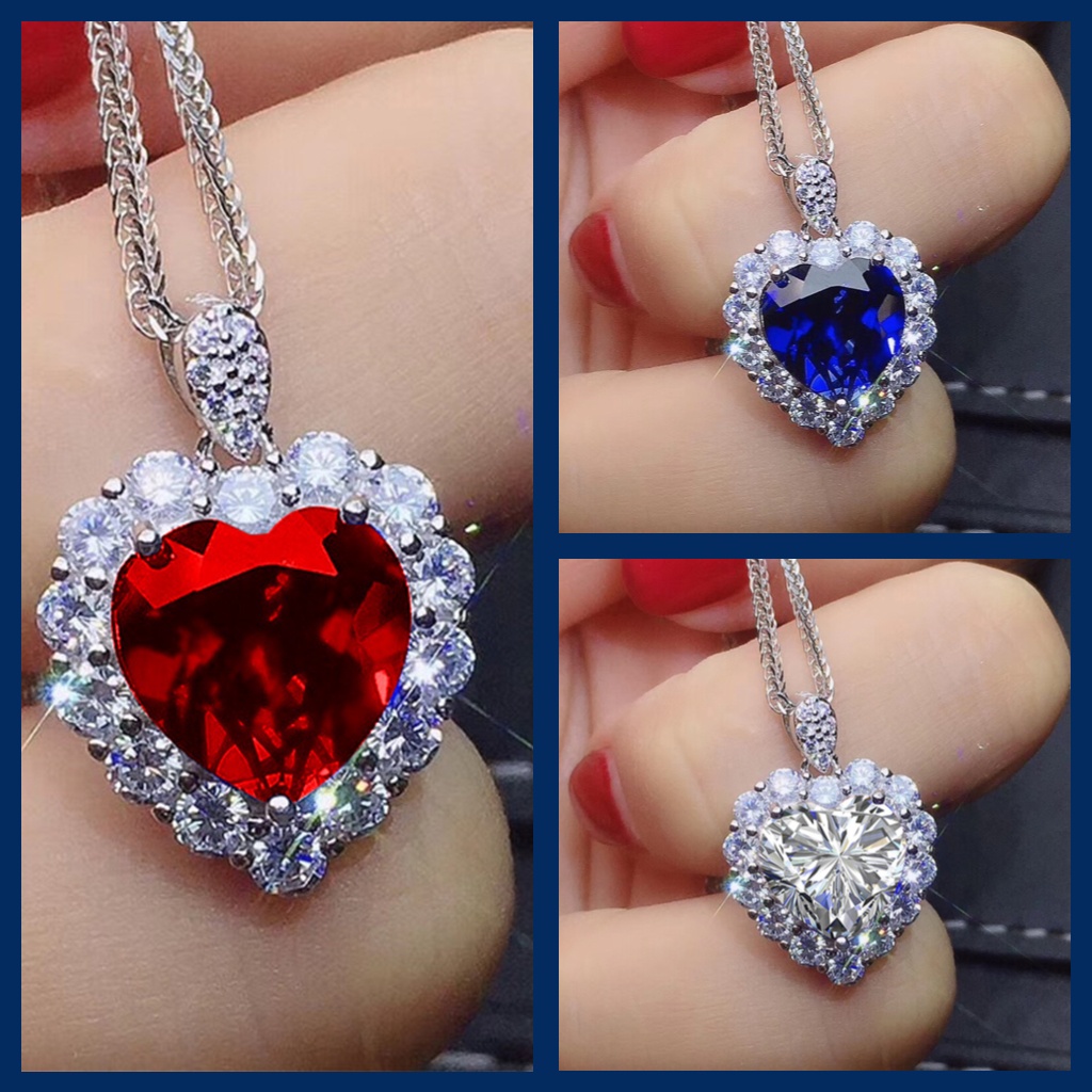 Goldkingdom Fashion Perhiasan Aksesoris Ready Stock Set Dengan Safir Berbentuk Hati Terbuka Cincin Kalung Wanita Temperamen Mewah Pertunangan Liontin Set Grosir