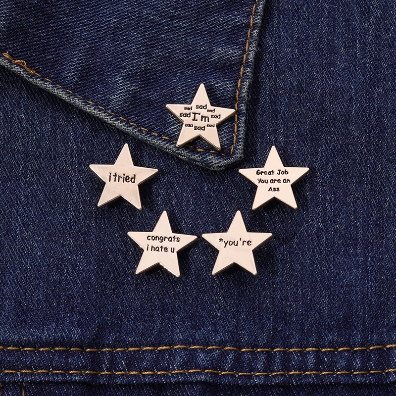 Warna Emas Bintang Enamel Pin Kreatif I Mencoba Surat Pentagram Bros Lencana Laple Pin Lucu Perhiasan Hadiah Untuk Anak-Anak Teman