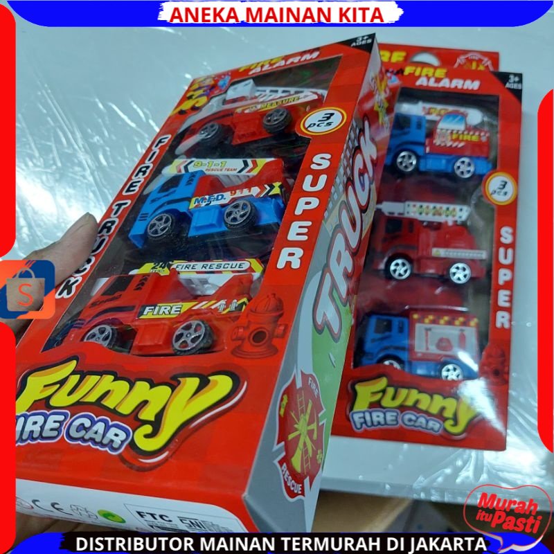 Fire Truck Mobil Pemadam Kebakaran Set Mainan Anak Model Pull Back isi 3pcs