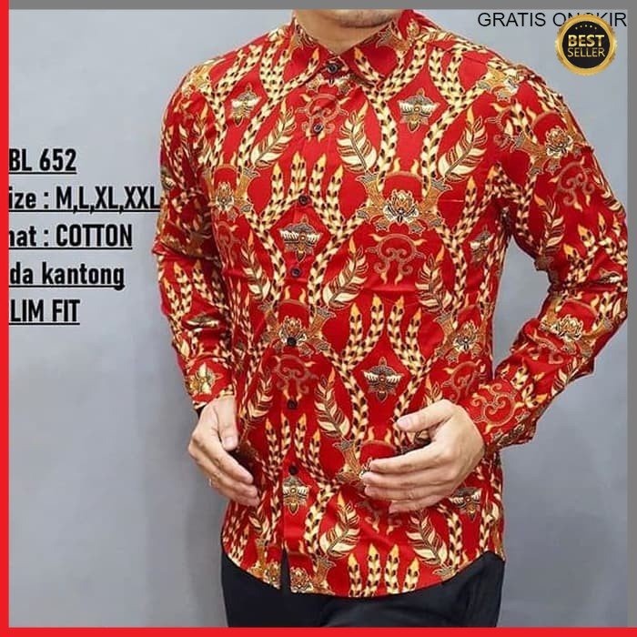 KEMEJA PRIA BATIK LENGAN PANJANG HEM BAHAN KATUN HALUS 40S LBL 652 BAJU MODERN MEWAH SLIMFIT SLIM FIT BY JAKARTA