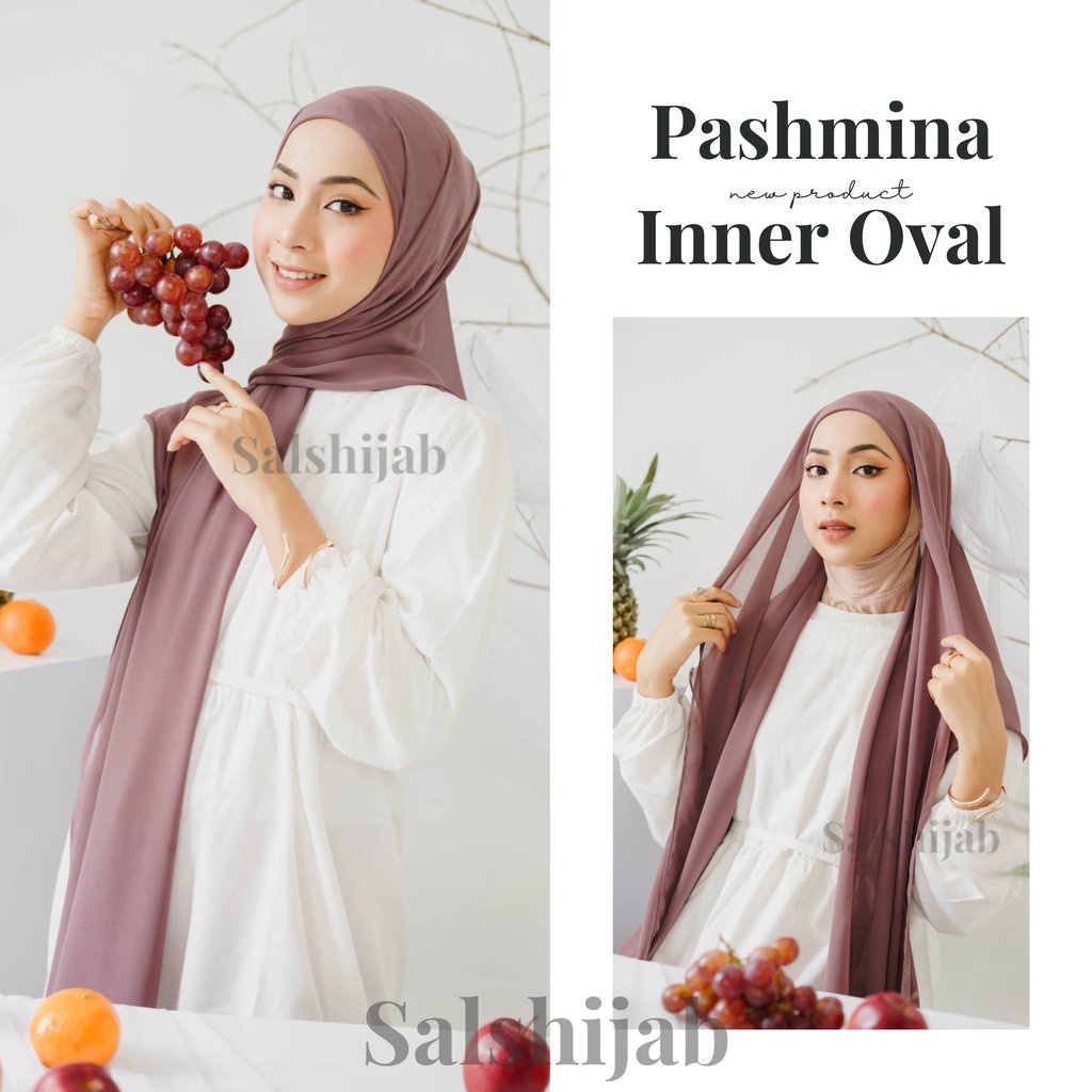 Pashmina Oval Inner 2in1 Instant Ciput Hijab Curve Ceruty Babydoll Kerudung Syari Jilbab Simpel