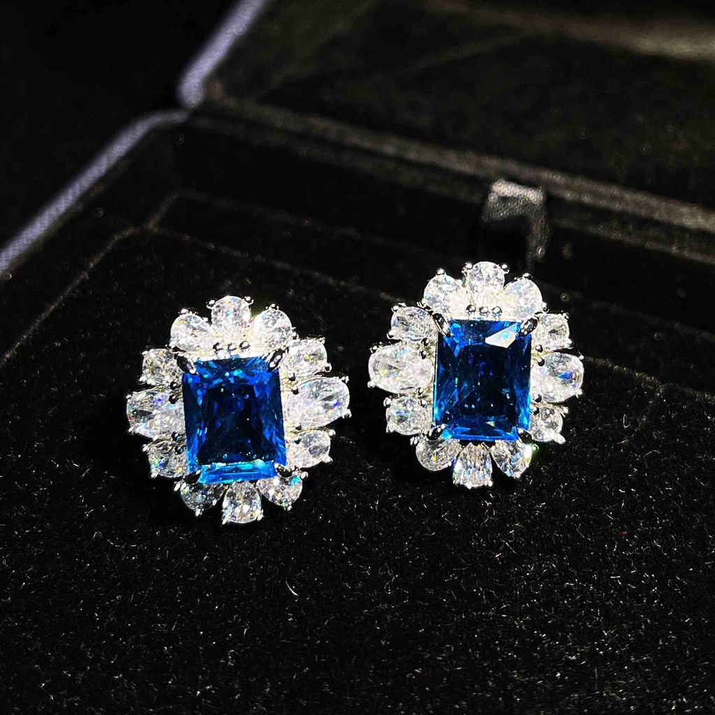 Goldkingdom Aksesoris Perhiasan Fashion Ready Stock Ringan Mewah Asche Berlian Kuning Topa Biru Argyle Pink Square Diamond Earrings Untuk Wanita