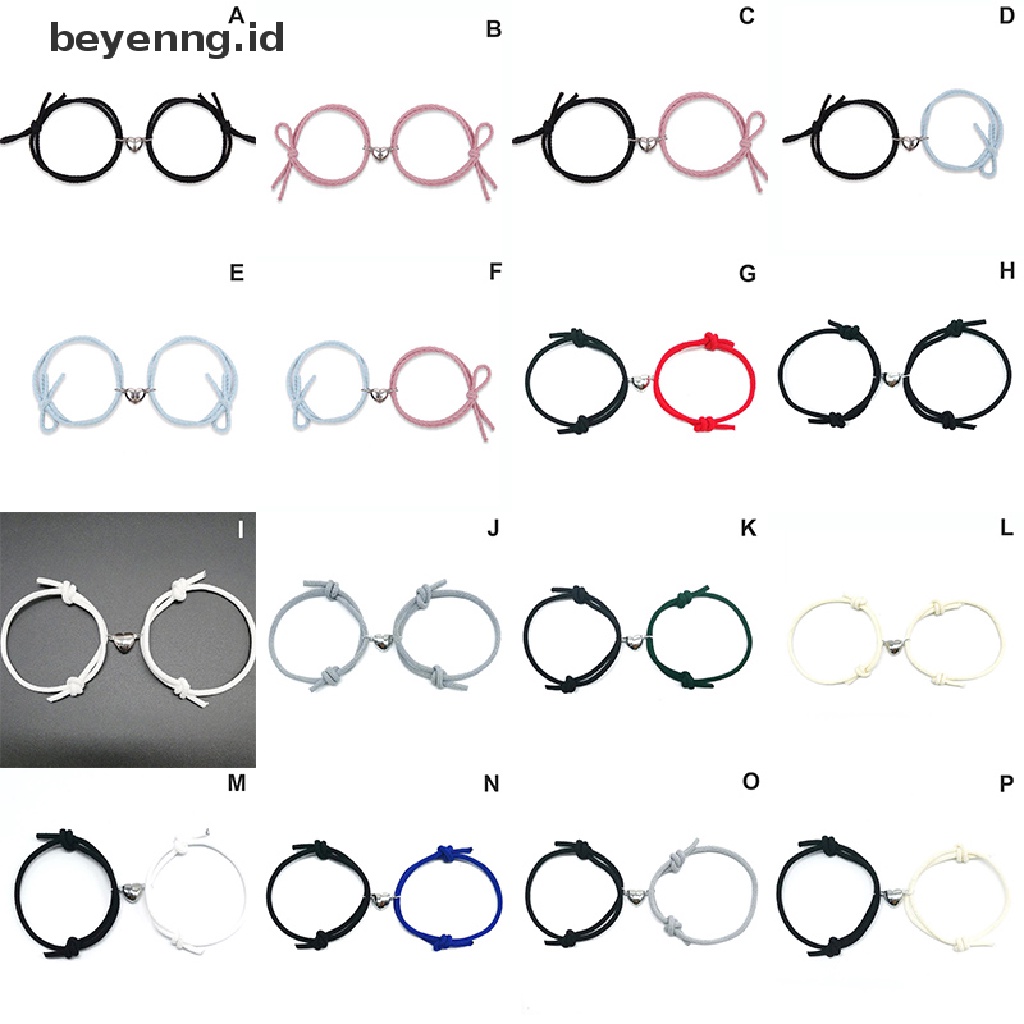 Beyen 2Pcs Couple Heart Gelang Tali Braided Distance Magnet Attract Persahabatan Hadiah ID