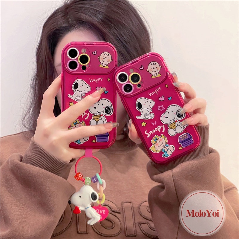 IPHONE Kartun Snoopy Flip Make Up Cermin Casing Kompatibel Untuk Iphone11Xr 8 7 14 Plus 14 13 12 Pro MAX X XS MAX SE 2020 Kreatif Shockproof Soft TPU Phone Back Cover Case