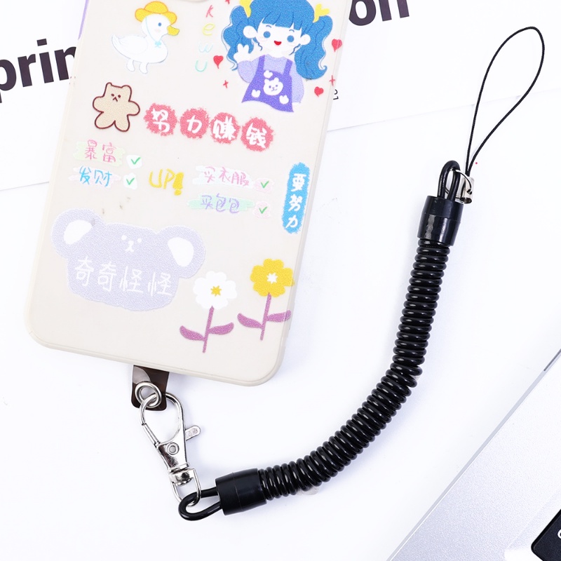 1pc Lanyard Musim Semi Anti Hilang Ponsel Portabel Dengan Gantungan Kunci/Tali Gantung Ponsel Elastis Stretchable/Tali Anti-drop Kunci Kartu Serbaguna