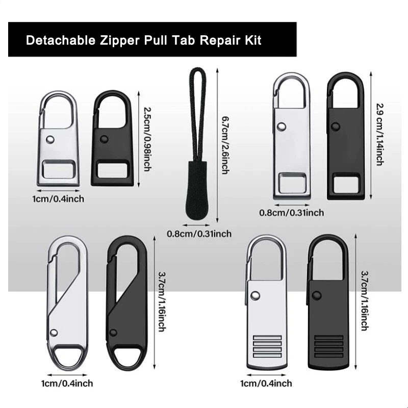 Detachable Metal Zipper Pullers/Zipper Sliders Head Resleting Repair Kits/Tab Tarik Ritsleting DIY Tas Jahit Down Jaket