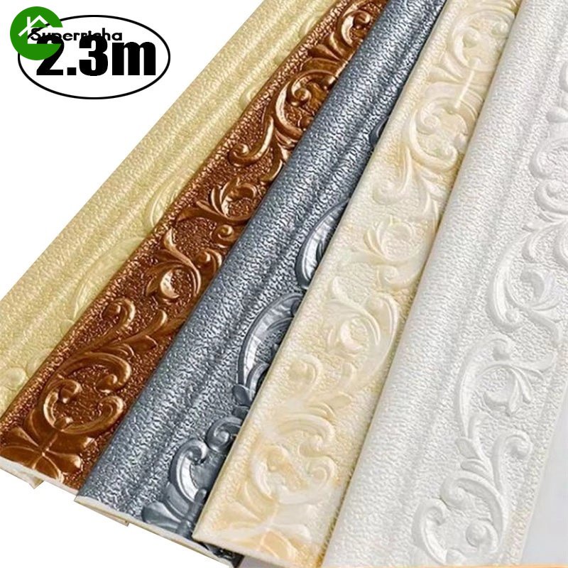 2.3m * 4.8cm DIY Perekat Diri Anti-Tabrakan Skirting Stiker Dinding/3D Pola Stereo Timbul Busa Alas Tiang Stiker Dinding/Busa Lantai Pinggang Garis Skirting Papan Wallpaper Stiker