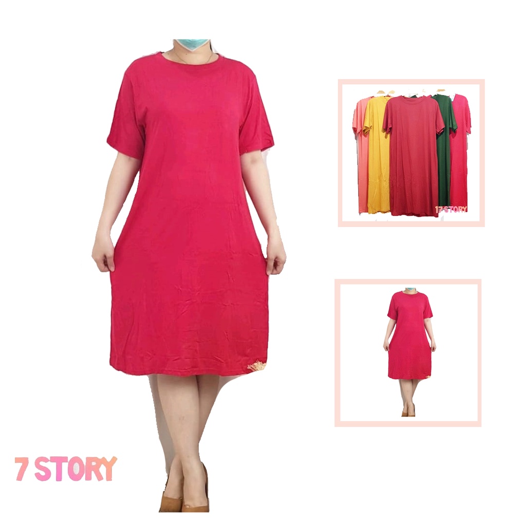 Dress Hitam Polos Jumbo Wanita Lengan Pendek Muat LD 90 Sampai LD 150 CM