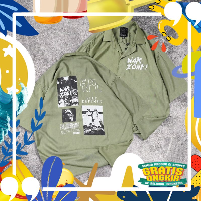 Paling Laris /Kemeja Distro Full Print Motif WAR ZONE!
