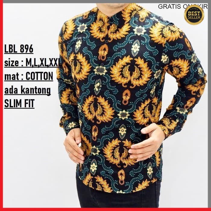 KEMEJA PRIA BATIK LENGAN PANJANG HEM BAHAN KATUN HALUS 40S LBL 896 BAJU MODERN MEWAH SLIMFIT SLIM FIT BY  JAKARTA