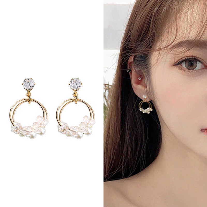 Gaya Baru Korea Unik Geometris Besar Kecil Mutiara Temperamen Anting Fashion Elegan