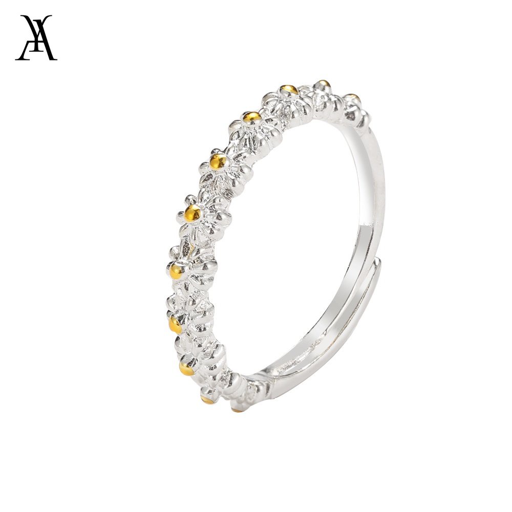 AY(CN) Korean Simple Floral Finger Ring Fashion Silver Adjustable Rings Women Jewelry Accessories Gift