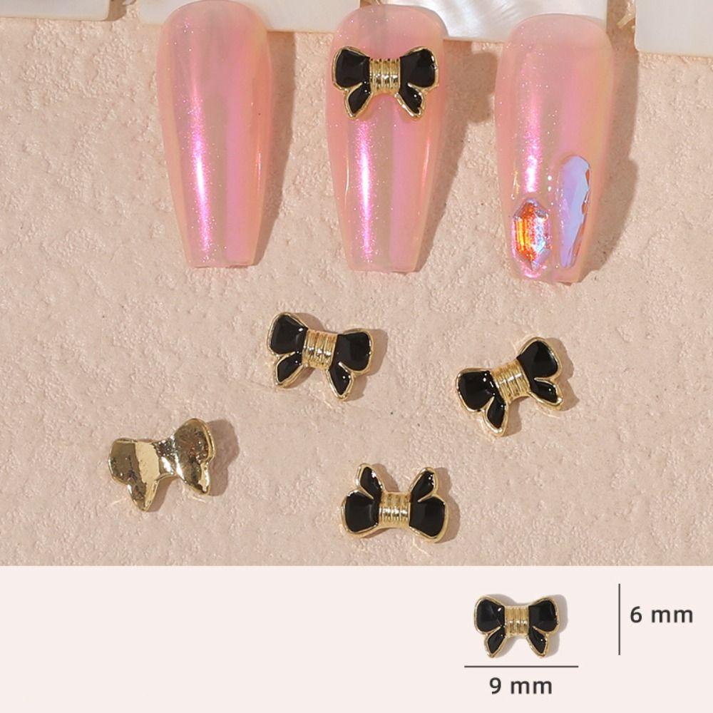 Mxbeauty Pesona Kuku 3D Emas Perak Ikatan Simpul Hitam Alloy Berlian Imitasi Hitam Putih Nail Art Dekorasi