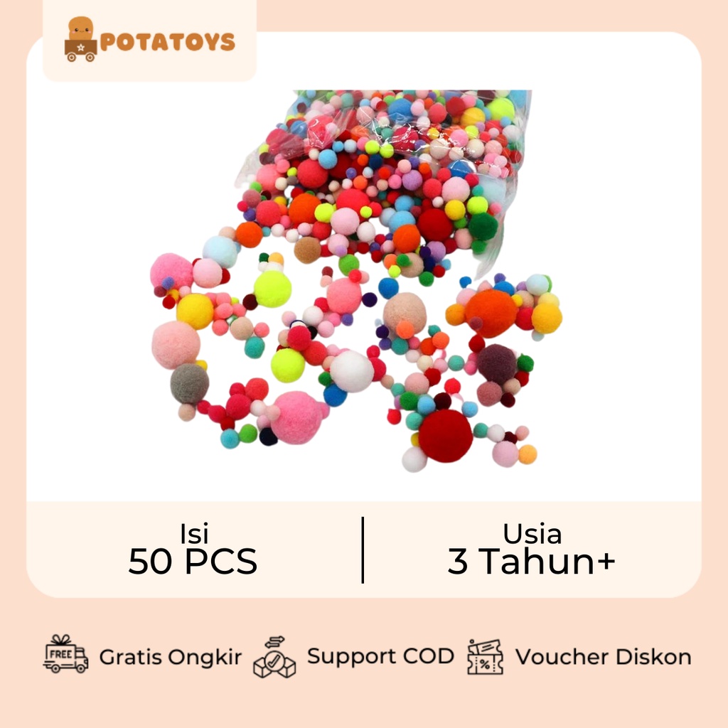 [ Potatoys ] POMPOM 3cm 2cm/ bola bulu sorting color mengenal warna /bola bulu untuk menghitung/ sensory toys/ mainan anak