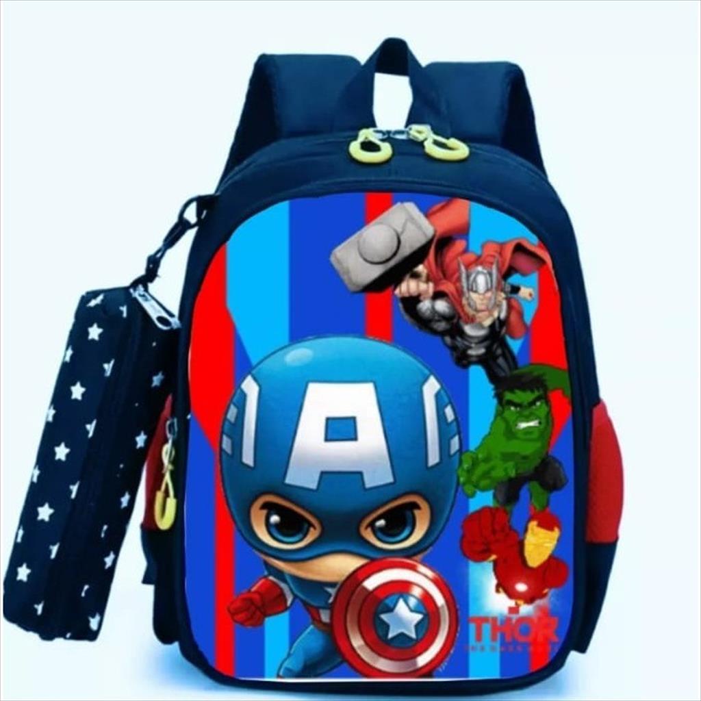 MJS 774 - Ransel CaptA Tas Ransel Sekolah Anak Laki PAUD TK SD Karakter Kartun Free Tempat Pensil Terbaru Kekinian