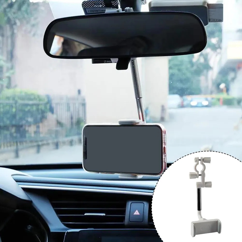 1pc Braket Kaca Spion Mobil Ponsel Dapat Disesuaikan Ditarik Berputar 2warna Car Phone Holder360° Holder Handphone High Quality