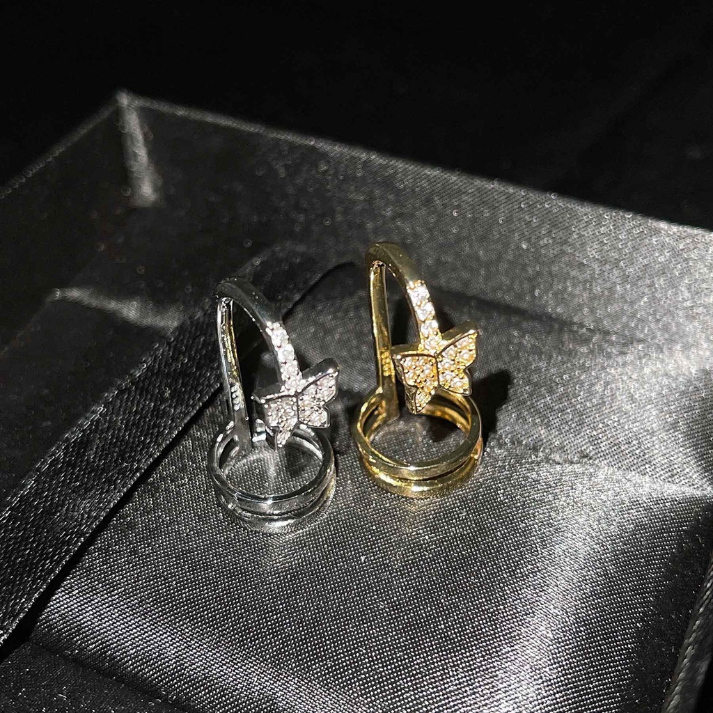 Goldkingdom Aksesoris Perhiasan Fashion Ready Stock Berlian Penuh Kupu-Kupu Ujung Jari Cincin Kuku Temperamen Mode Lengan Kuku Kepribadian Dekorasi Cincin