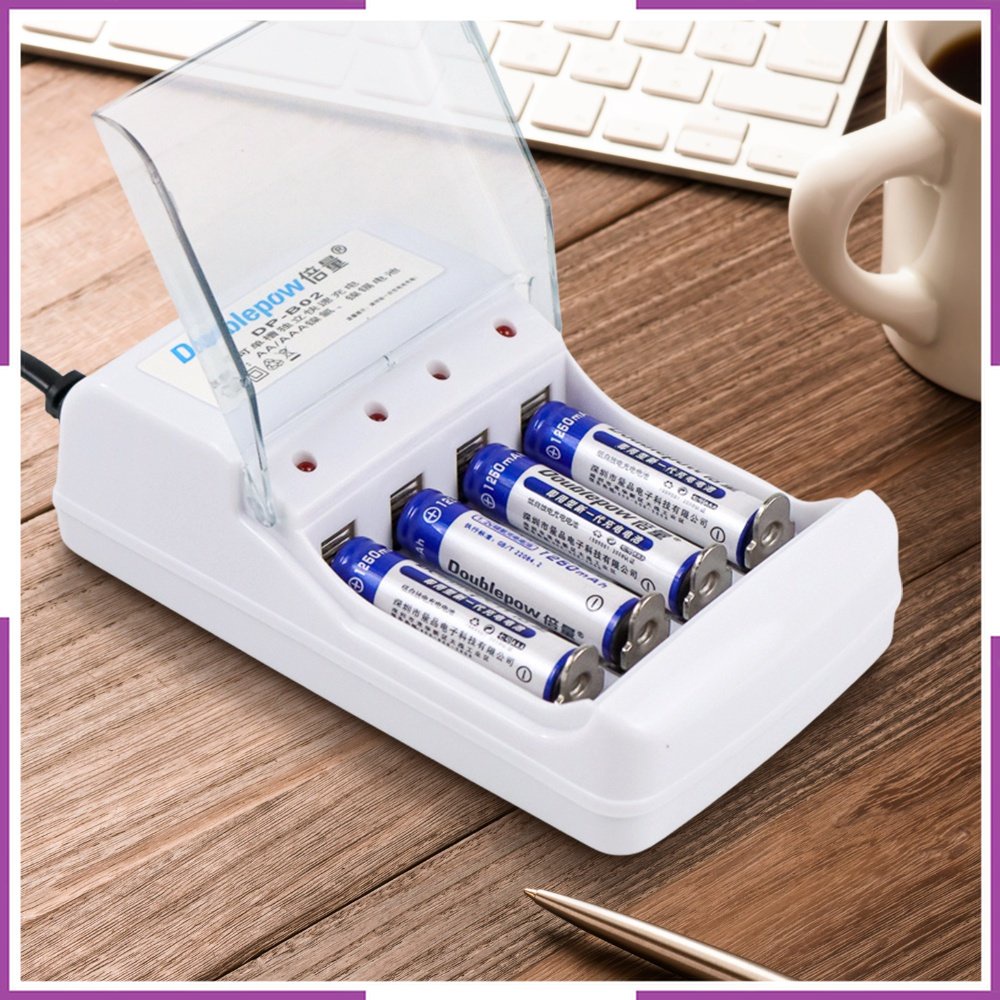 PROMO COD + Doublepow Charger Baterai 4 slot AA/AAA with 4PCS AAA 1250 mAh DP-B02 - DP-B02 - White P