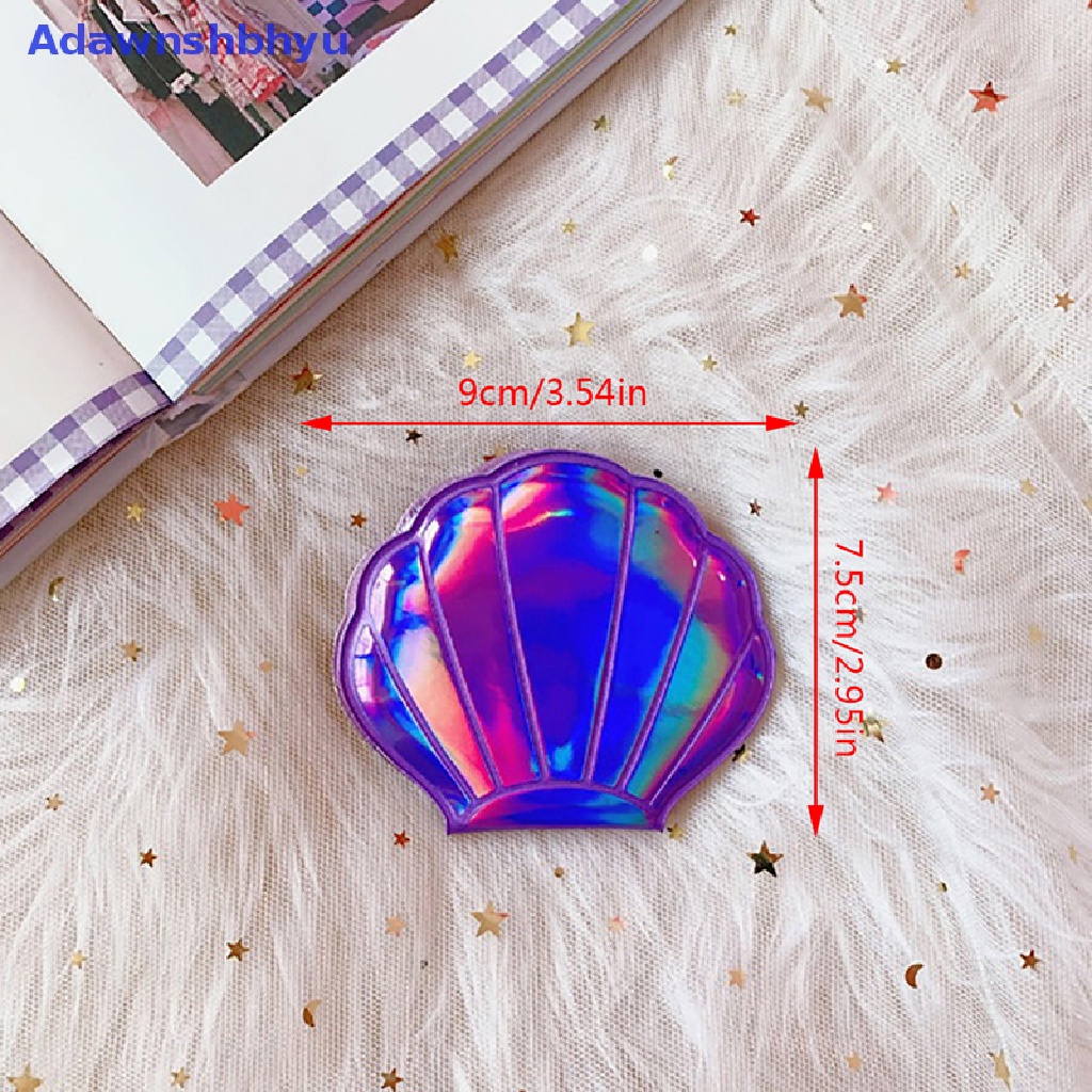 Adhyu Sea Shell Shape Compact Cosmetic Mirror PU Leather Kaca Pembesar Makeup Dua Sisi ID