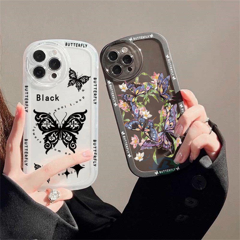 Samsung A14 A04 A13 A02S A03 A03S A30S A11 A12 A51 A30 A50 A52 A20S A10S M11 M12 J7 Pro J7 Prime J4 Plus Kupu Gelap Dan Garland Butterfly Casing Ponsel TPU Lembut Binteacase