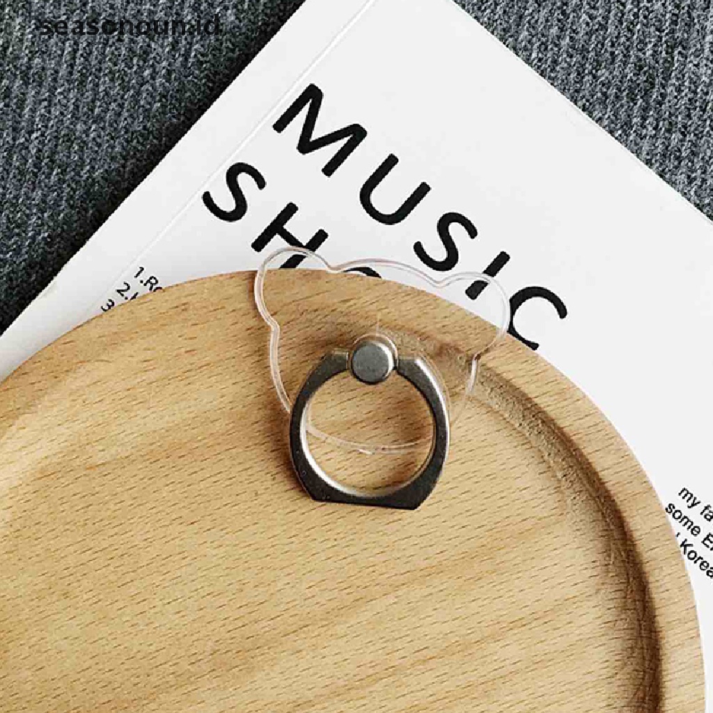 Seasonoun Universal Dudukan Ponsel Cincin Jari Lipat Lem Stand Transparan Holder.