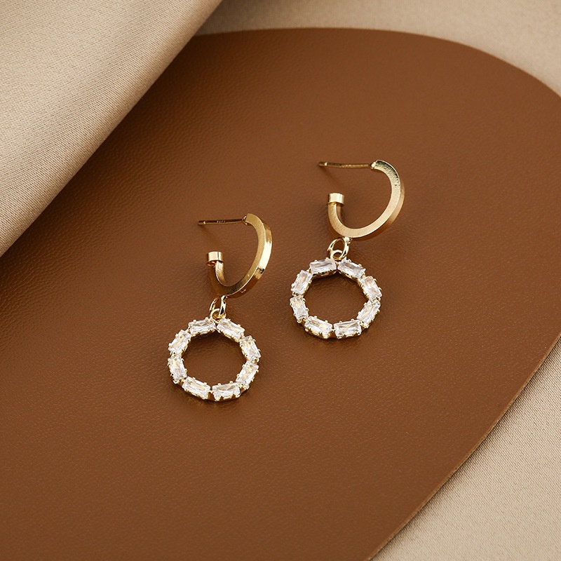 S925 Perak Jarum Korea Penuh Berlian Zirkon Cincin Aliran Korea Temperamen Influencer Anting Earrings Wanita