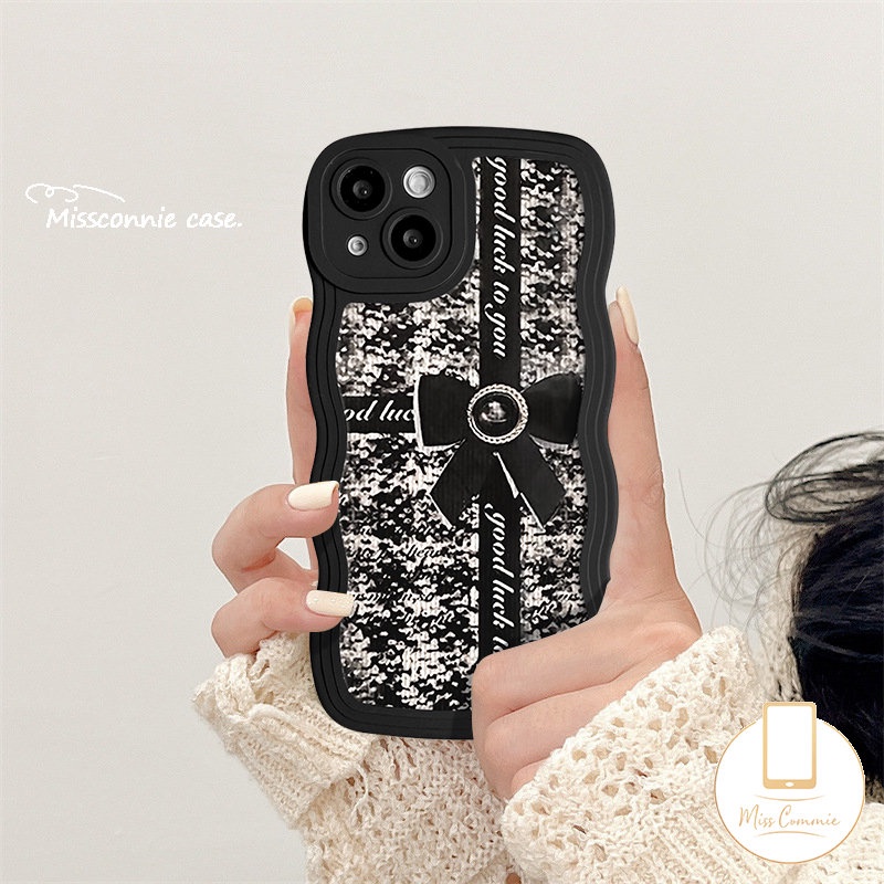 Casing Redmi A1 12C 10 9A 9T 9 10A A1+10C 9C NFC POCO X3 NFC Pro M3 Redmi Note 11 11s 8 9 10 10s 11Pro 9s 10Pro Max Mi 11T Pro Motif Houndstooth Retro Bow-Knot Bergelombang Edeg Sarung