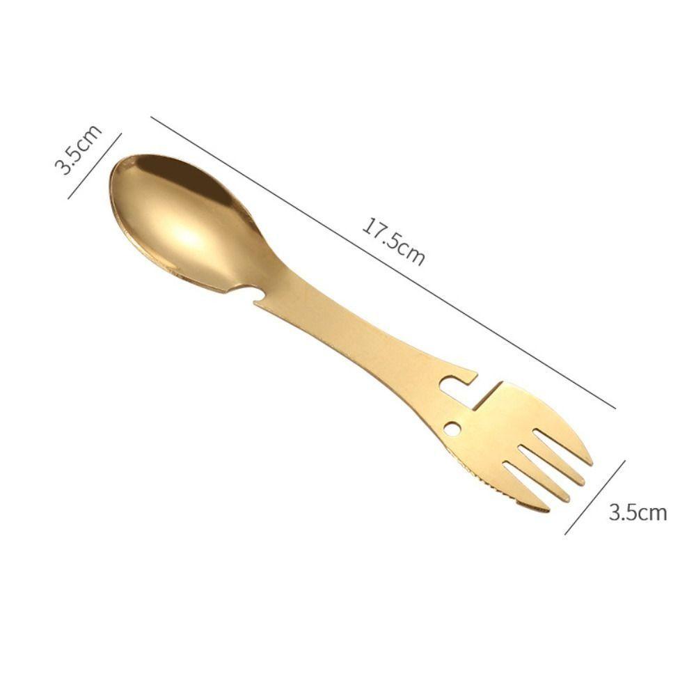 Nickolas1 Sendok Gurita Digunakan Di Kedua Ujung Perlindungan Lingkungan Camp Fruit Fork Titanium Plated Gold Sendok Garpu Peralatan Makan Luar Ruangan Dessert Spoon Can Opener Bottle Opener Fork