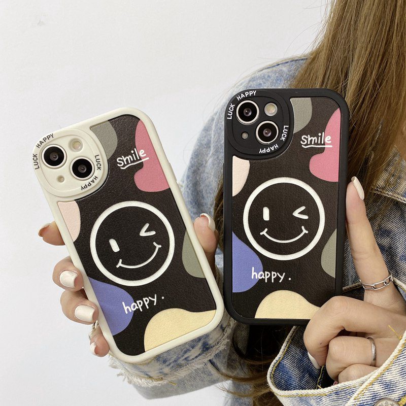 Smile Soft Case Hitam OPPO A9 A5 A31 A53 A33 2020 A7 A5S A12 A11K F9 F11 A15S A35 A52 A92 A54 A36 A96 A83 A57 A3S A16 A1 Pro Reno 3 5 6 7Z 9 senyum Bahagia