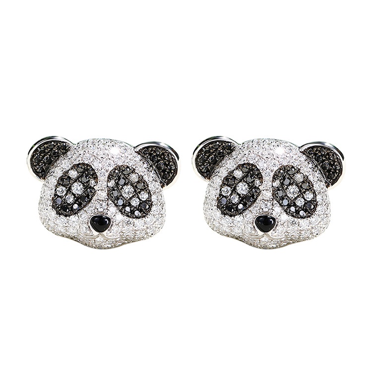 Goldkingdom Aksesoris Perhiasan Fashion Ready Stock Desain Industri Berat Ringan Mewah Penuh Berlian Batu Hitam Panda Lucu Ear Studs Perempuan