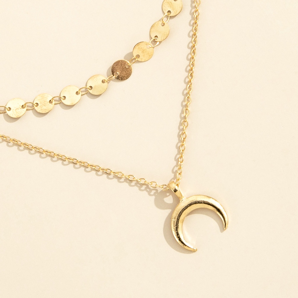 Ins Kepribadian Minoritas Double-layer Putaran Sabit Kalung Bulan Liontin Temperamen Fashion Kalung Sederhana