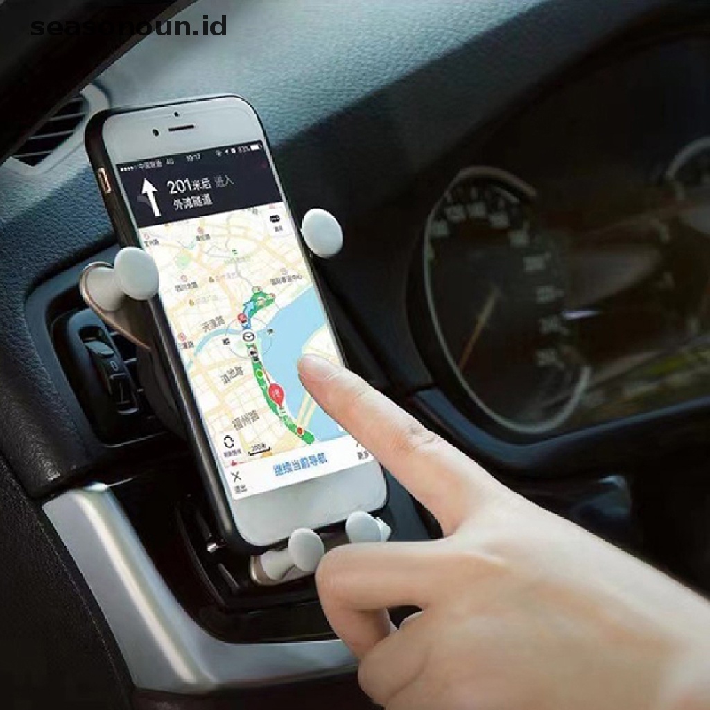 Seasonoun Car Phone Holder Klip Ventilasi Udara Smartphone Stand Gravity Support Mount Untuk iPhone Huawei SamsungXiaomi Universal GPS Stand Di Mobil.