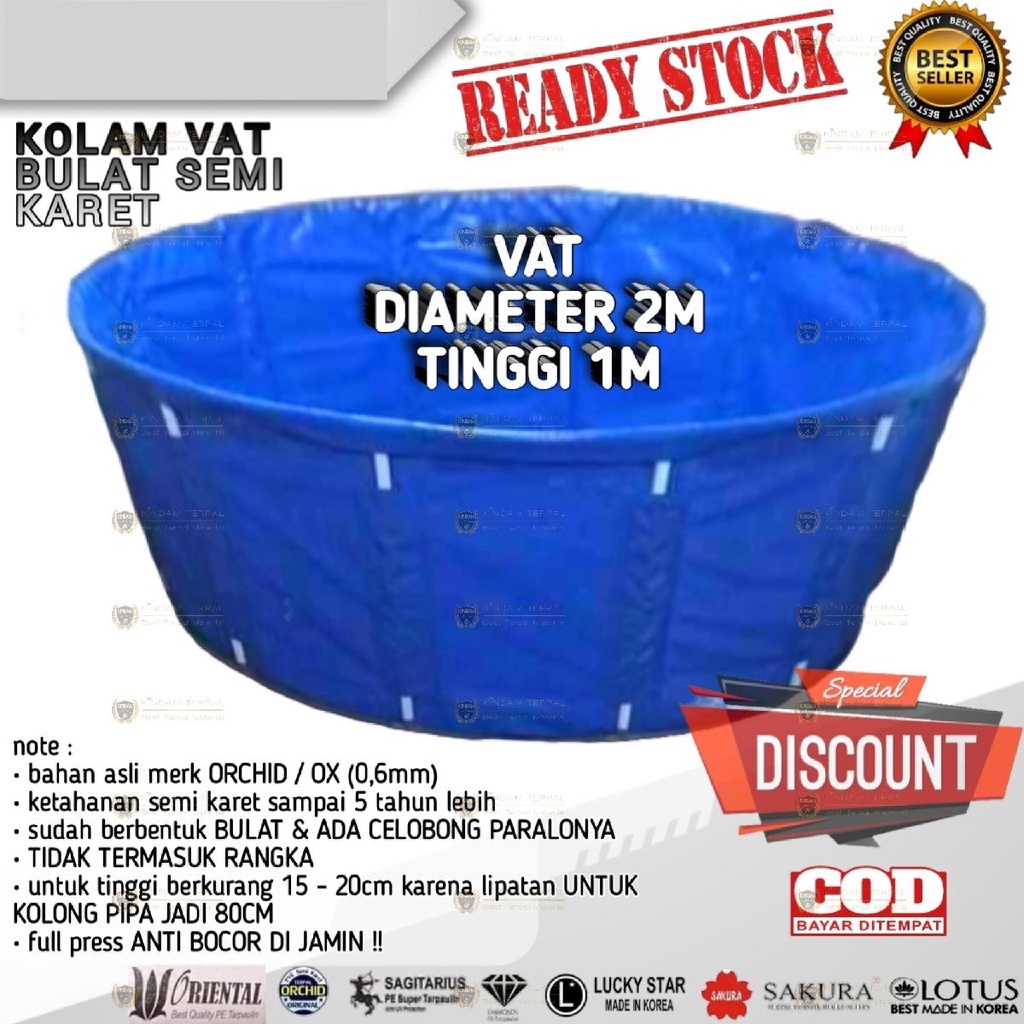 KOLAM TERPAL BULAT VAT KOI D2 x T1 SEMI KARET ORCHID PLUS PEMBUANGAN